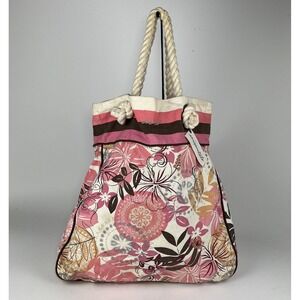 Y2K Aeropostale Aero Bag Hobo Boho Beach Bucket‎ Tote Pink Brown Striped Floral